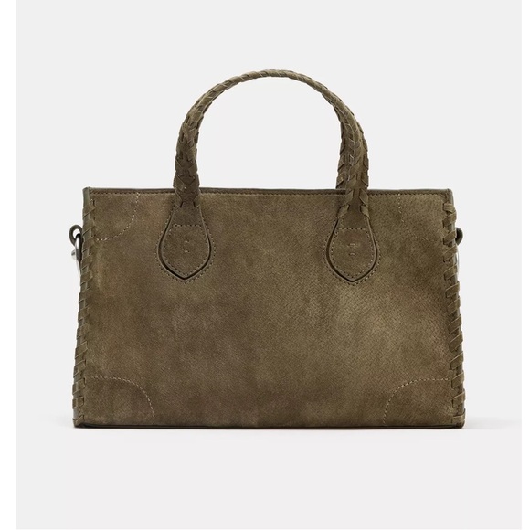 Zara NWT 100% genuine suede leather stitch handbag purse, detachable crossbody - Picture 3 of 5